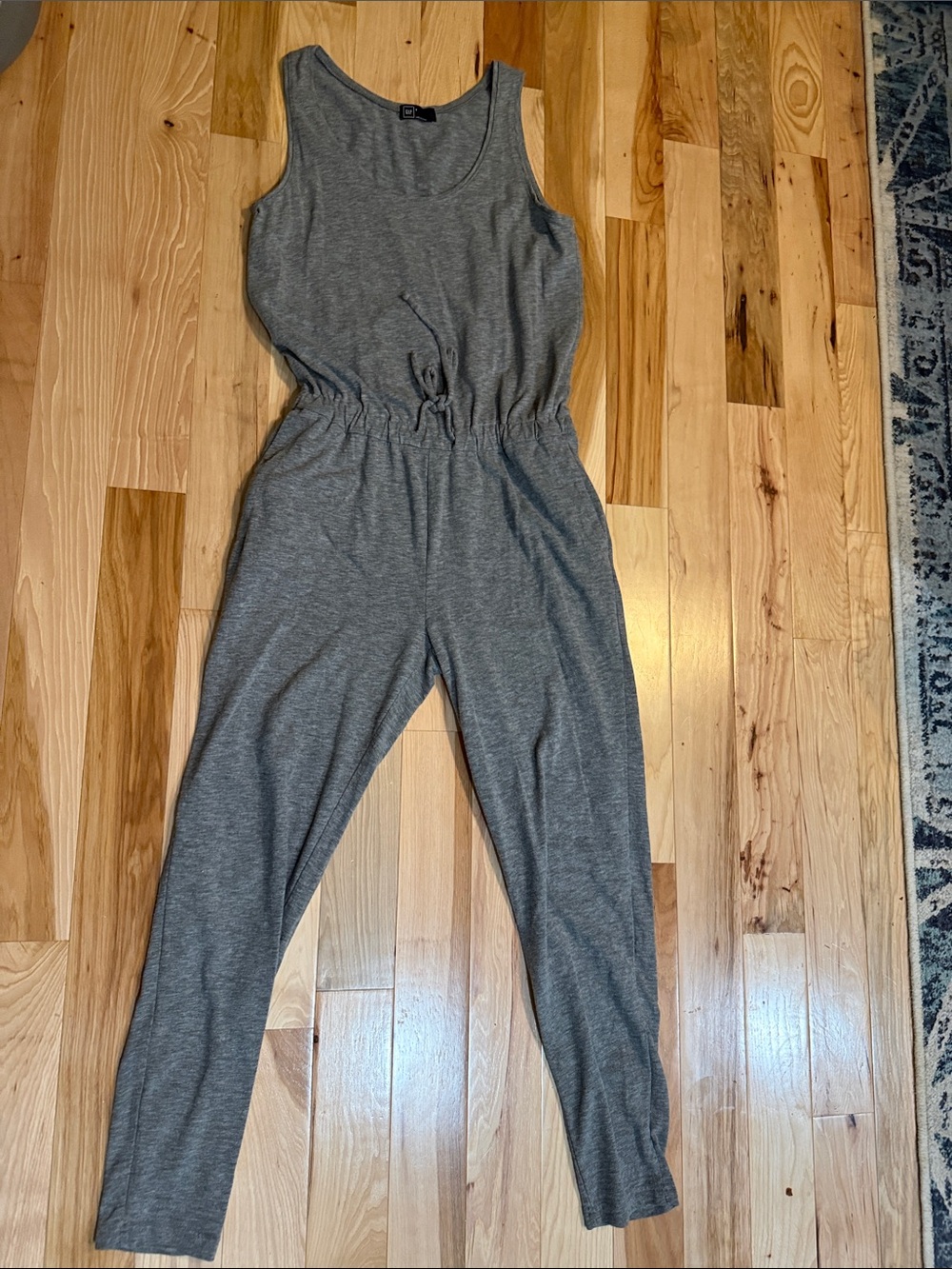 GAP Heather Gray Sleeveless Drawstring Jumpsuit